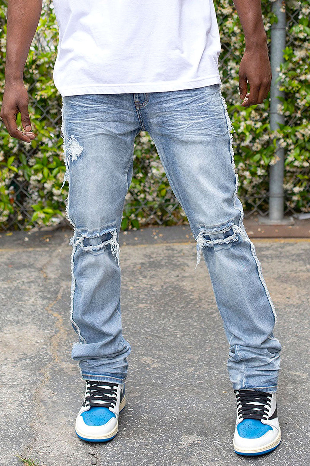 Men's Stacked Fit Raw Edge Distressed Denim Jeans