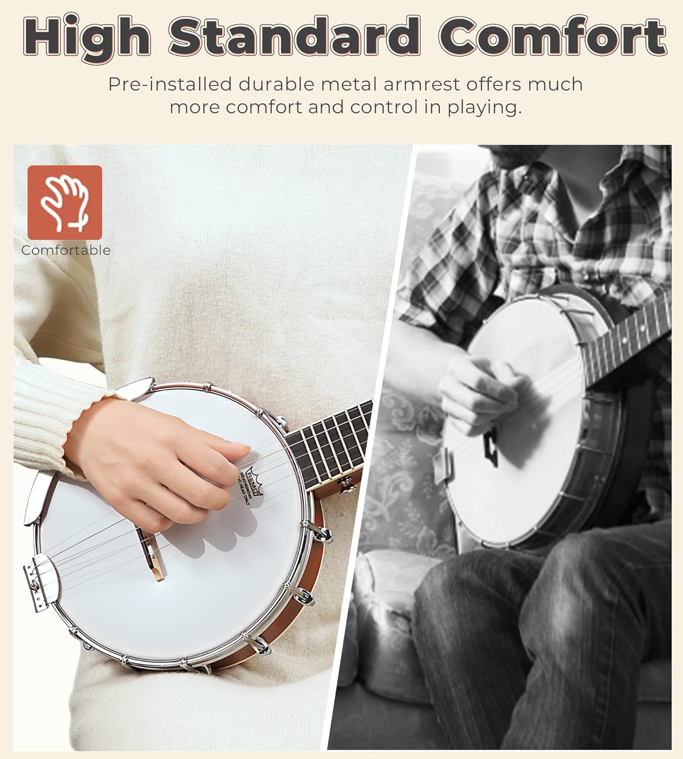 String Banjo 26 Inch MINI Travel Banjo Banjo Beginner Kit with Remo Head Open Back & Closed Solid Back with beginner Kit Comfortable Carrying Bag