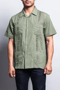 Men's Short Sleeve Cuban Style Guayabera Shirt (Light Olive)