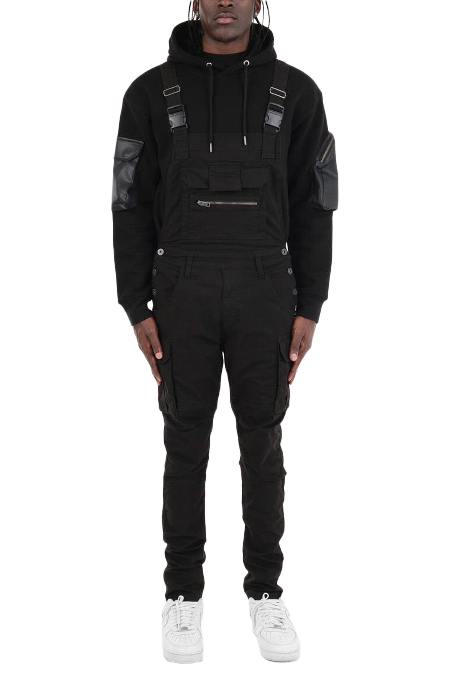 Men's Side Button Opening Cargo Pockets Overalls