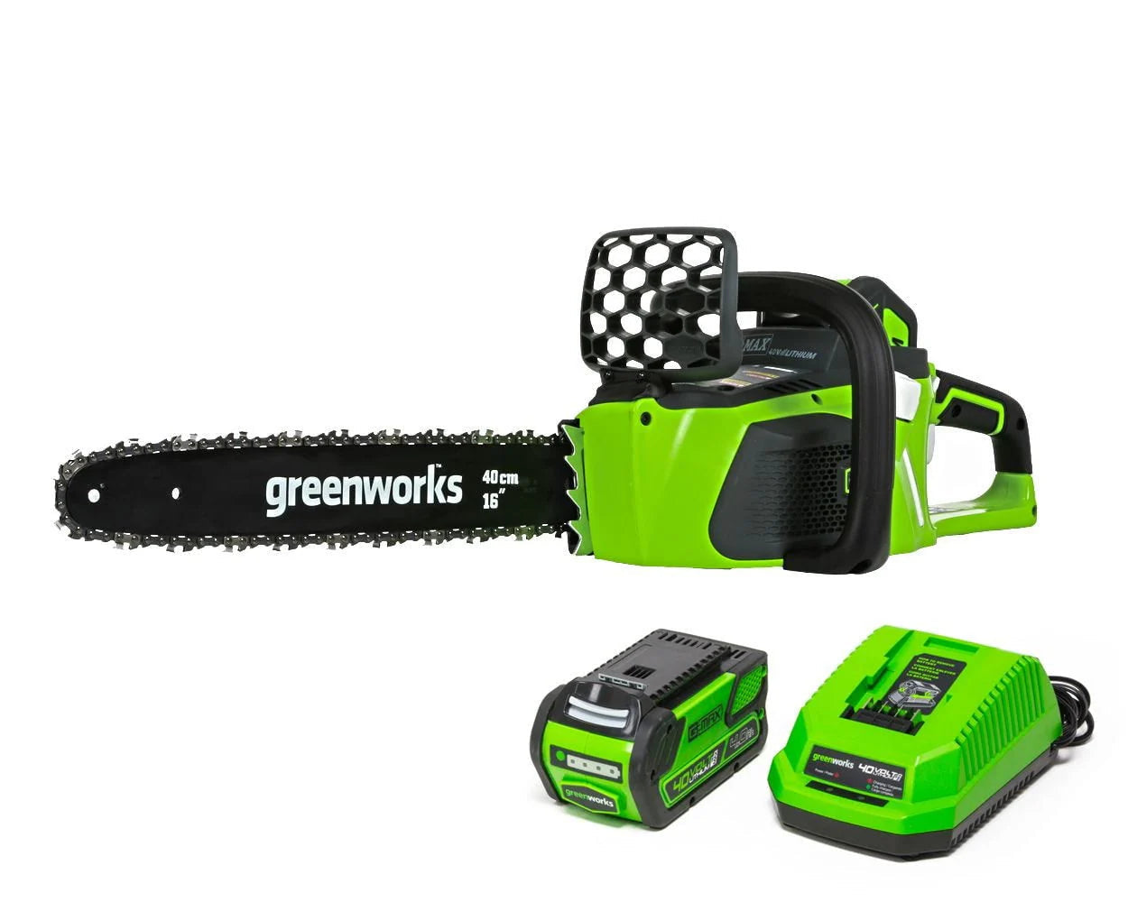 Greenworks 40V 16" Cordless Brushless Chainsaw with 4.0 Ah Battery and Charger, 20312
