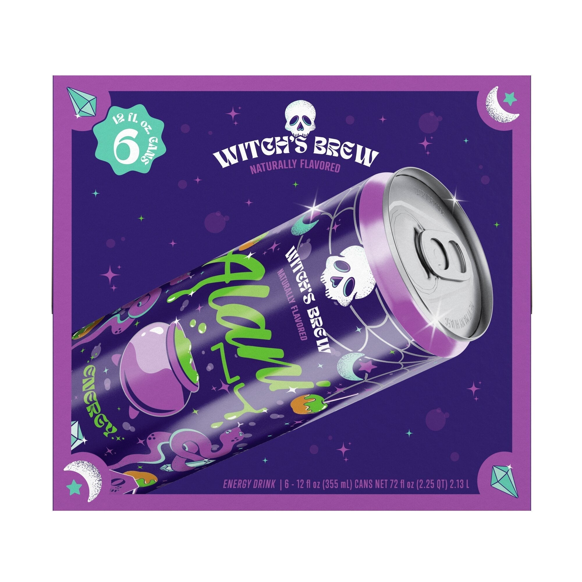 Sugar Free Energy Drink, Witch's Brew, 12oz Cans (6 Pack)