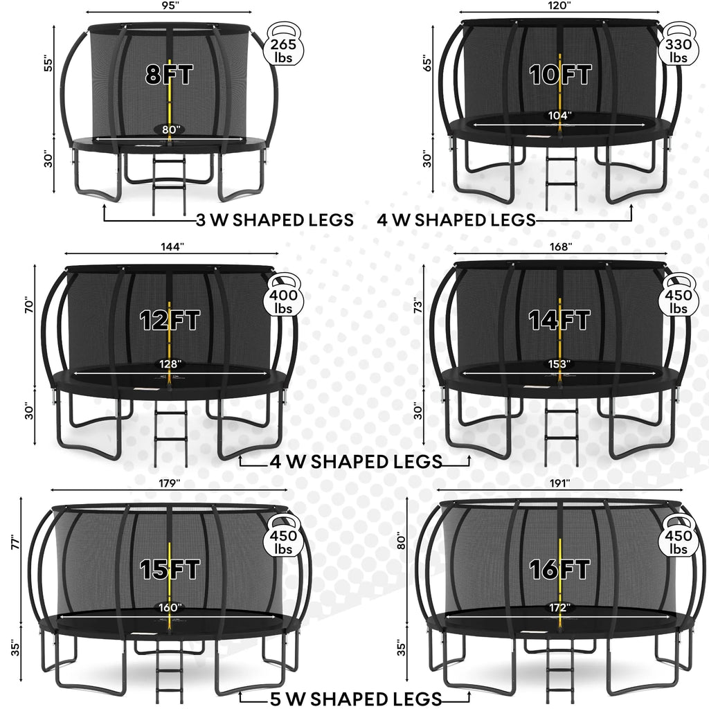 JUMPZYLLA 8FT Trampoline Outdoor with Enclosure for Kids