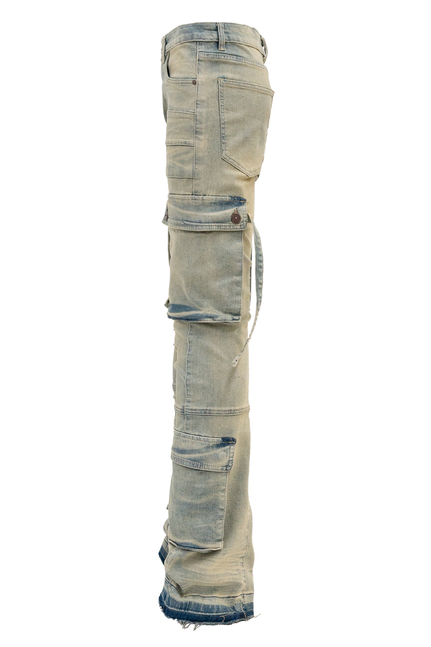 Men's 2-Tone Color Block Washed Stacked Flare Cargo Pants