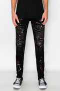 Stacked Paint Splatter Biker Jeans