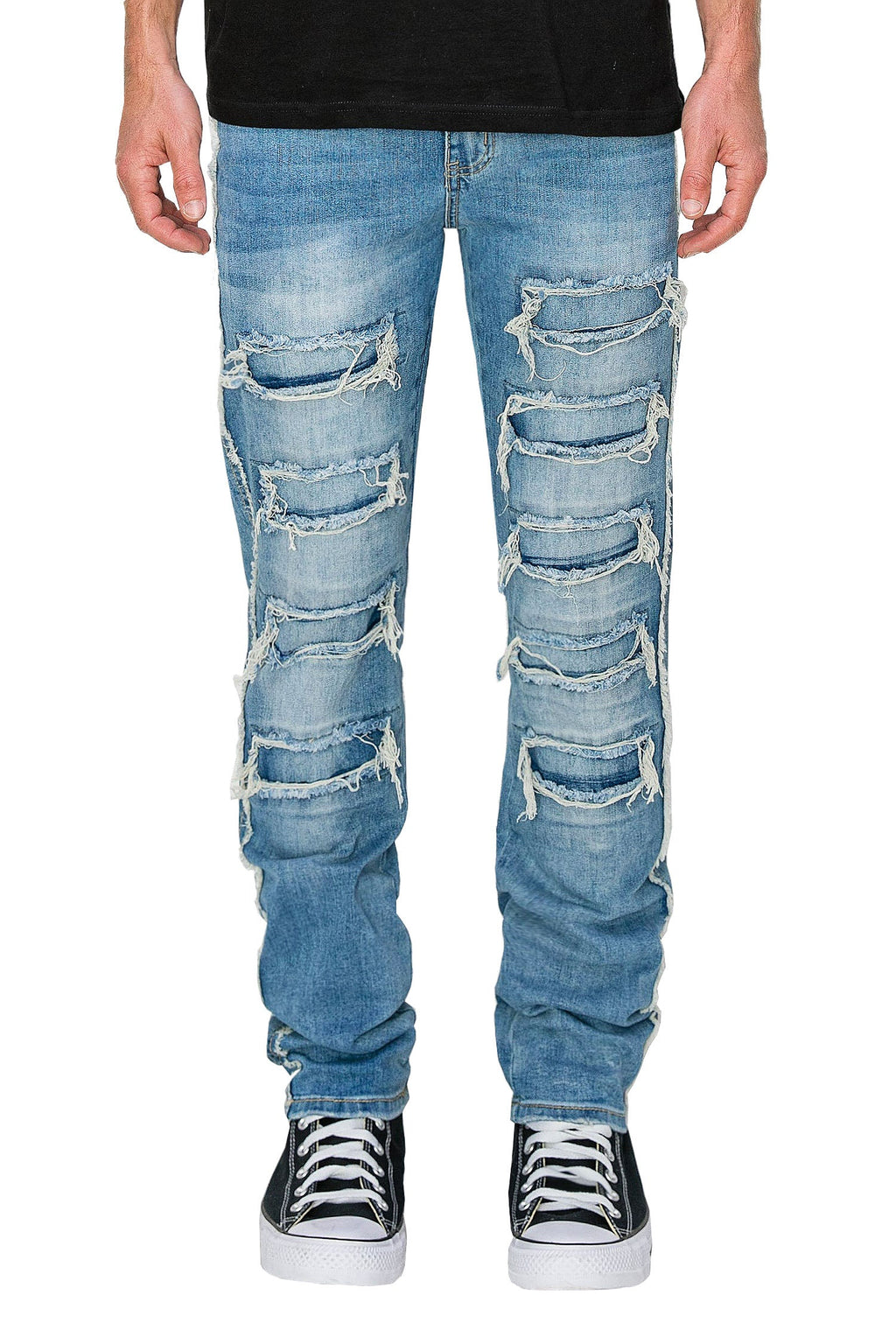 Men's Side Raw Edge Rip & Repair Denim Jeans