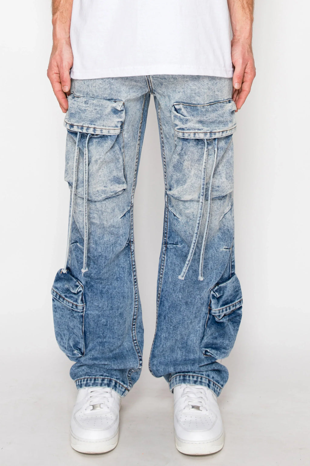 Men's Baggy Fit Faded Wash Cargo Jeans