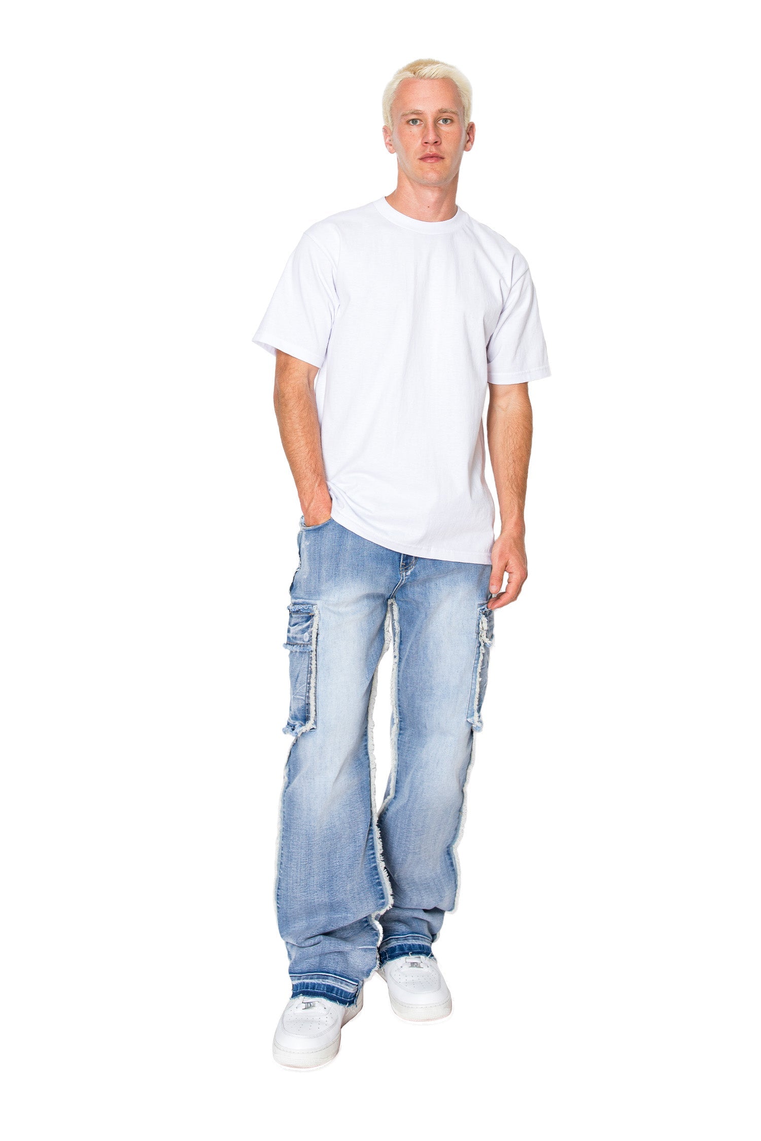 Men's Loose Fit Raw Edge Cargo Jeans