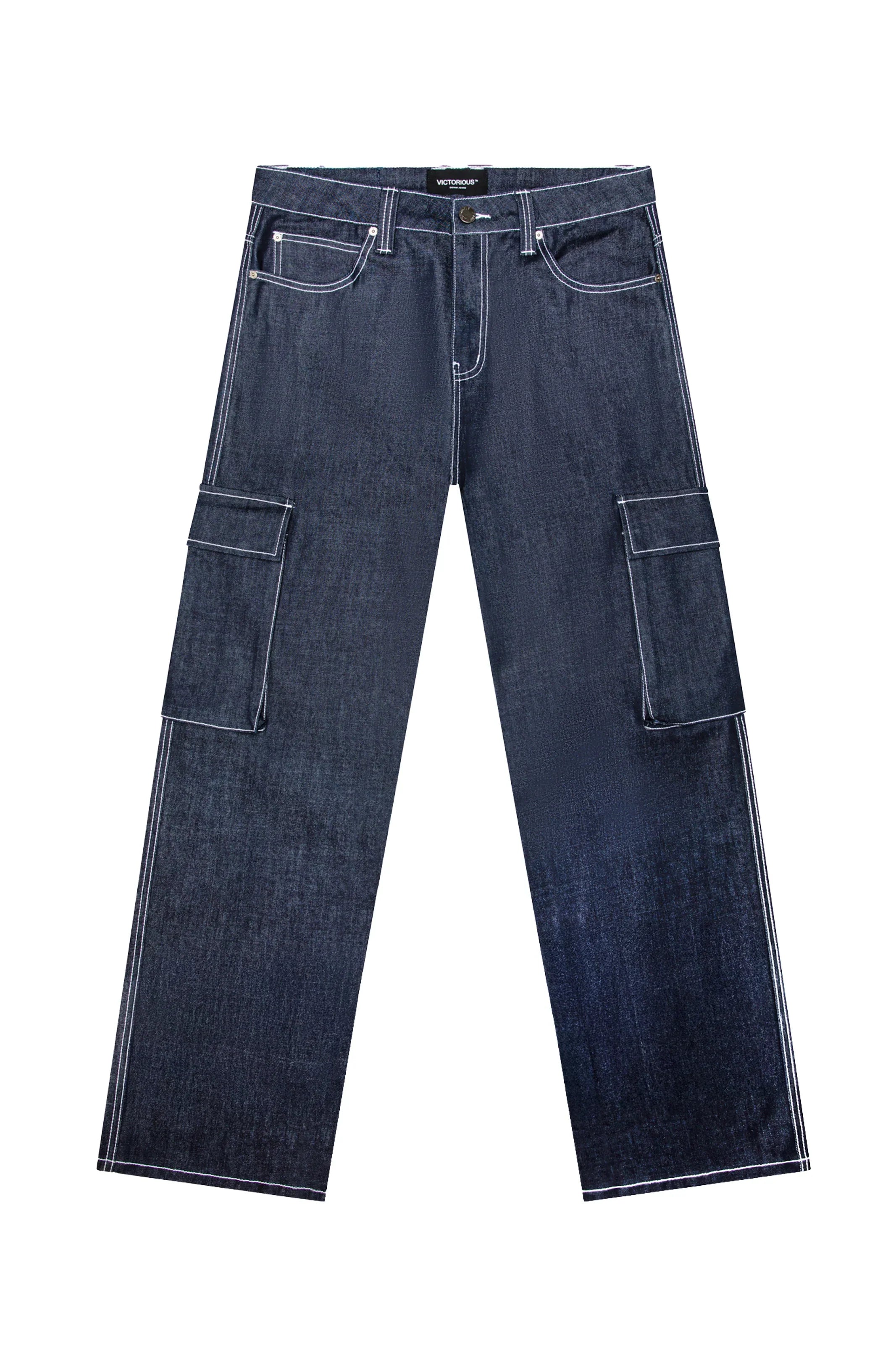 Baggy Fit Raw Denim Cargo Jeans