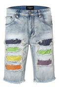Multi Color Crystal Embellished Denim Shorts
