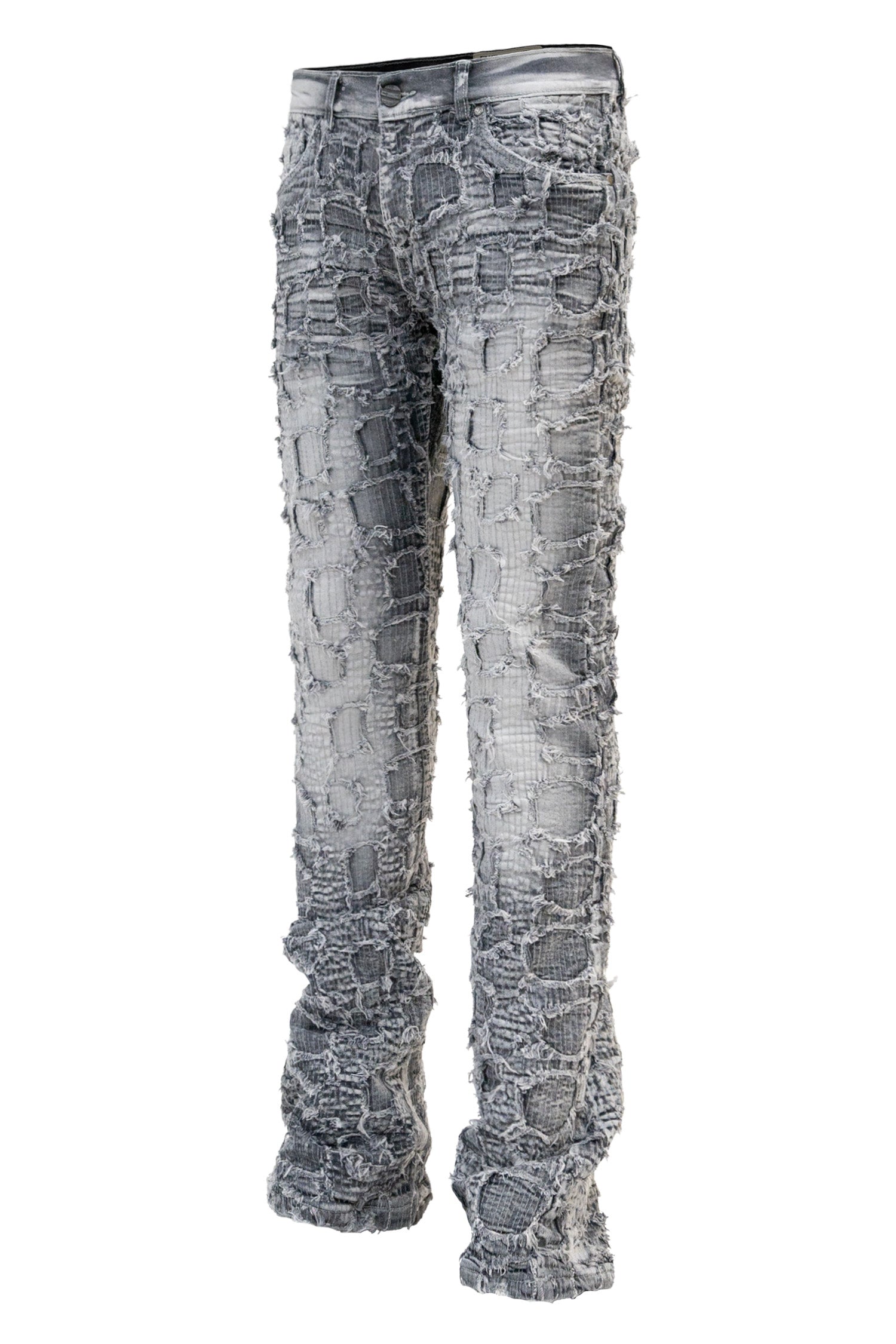 Men's Heavy Distressed Stitched Stacked Layer Denim Jeans