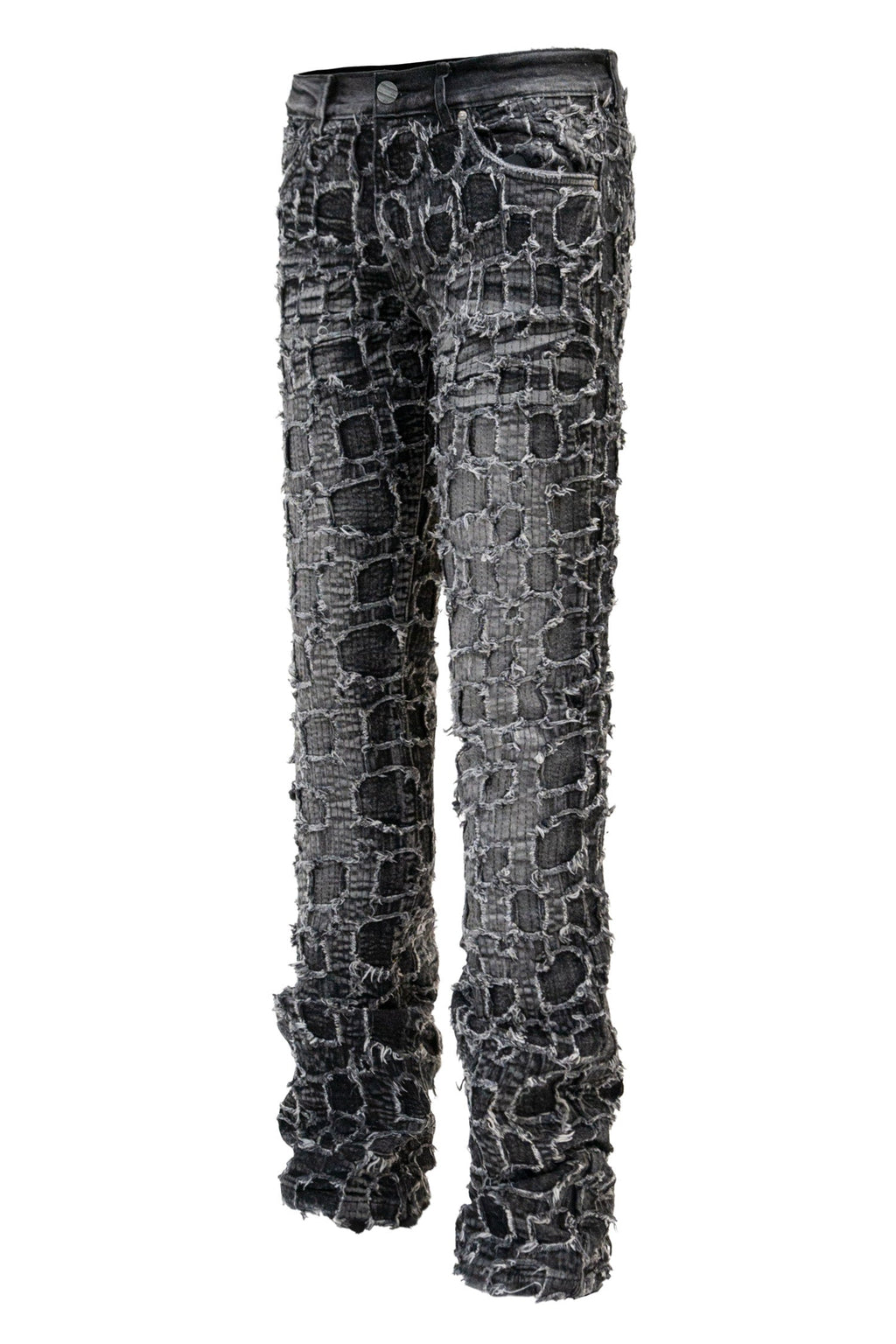 Men's Heavy Distressed Stitched Stacked Layer Denim Jeans