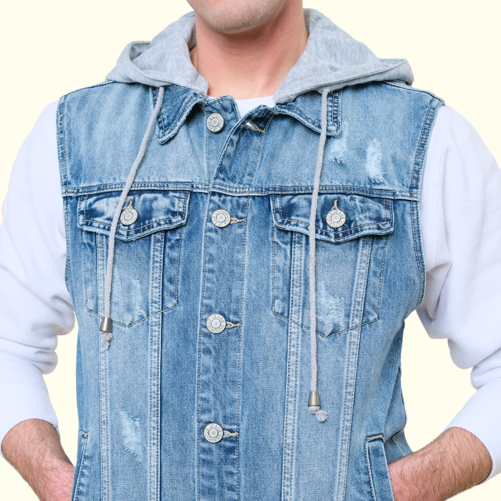 Detachable Hood Denim Vest
