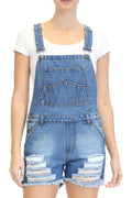Destroyed Denim Overall Shorts