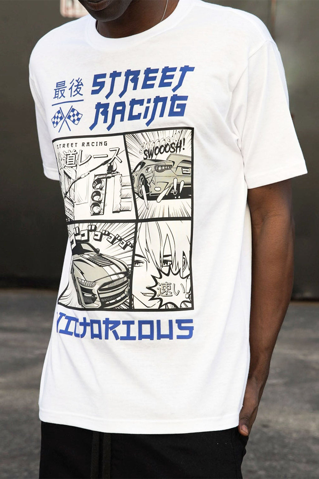 Men's Rubber Print Street Racing Graphic T-Shirt