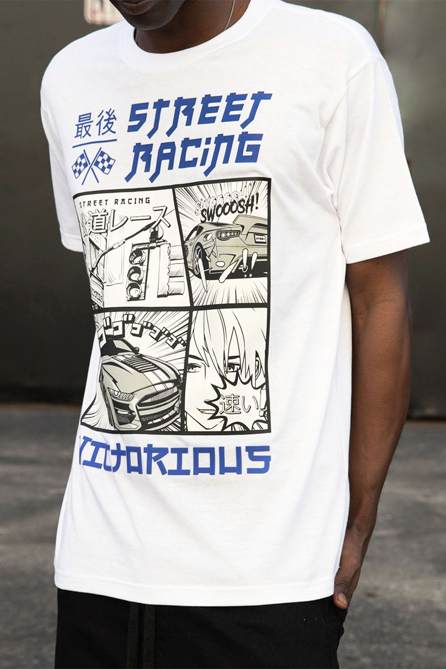 Men's Rubber Print Street Racing Graphic T-Shirt