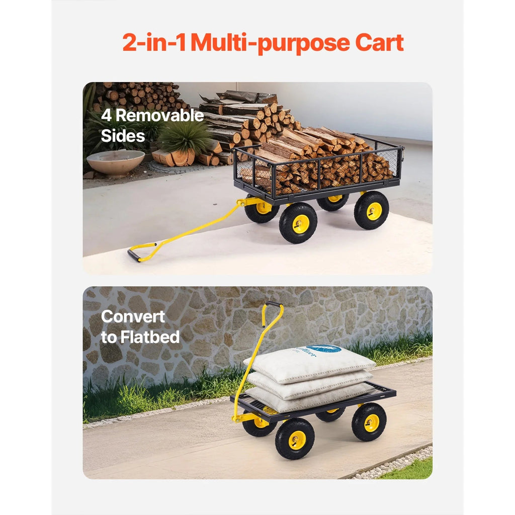 KFFKFF Mesh Steel Garden Cart 900 Lbs, 38 x 22 " Heavy Duty Utility Wagon Cart, Metal Garden Trolley with 10" Wheels, Removable Mesh Sides, 180 Swiveling Handle (Green)