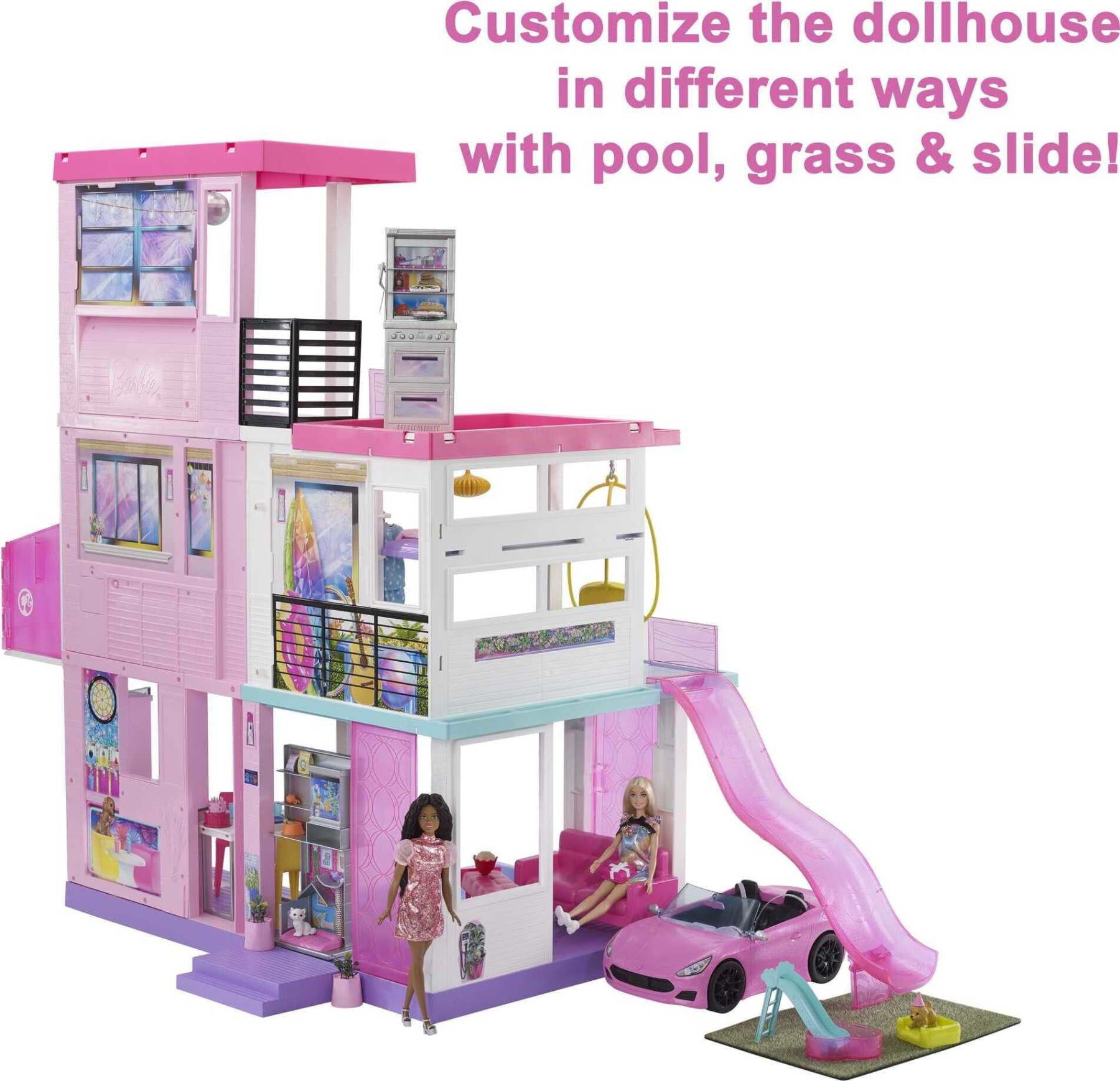 Barbie 60th Anniversary DreamHouse Playset with 2 Dolls, Car & 100+ Accessories