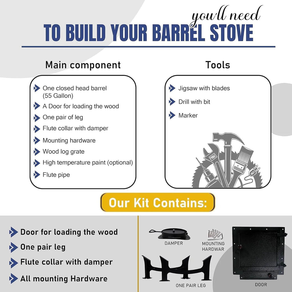 Barrel Stoves Kit C Perfect For 30-55 Gallon Drum Wood Stove Kit - Wood Burning Stove Kit Barrel Stove Door - Fire Wood Camp Stove Kit Wood Stove Kit for Emergency Heating & Cooking