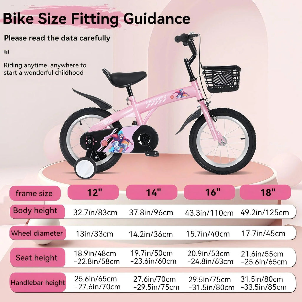 Baprem 18" Girls Bike for 5-9 Years Old Kids, Cute Kids Bike with Training Wheels, Steel Frame Sporty Children Bicycle, Pink