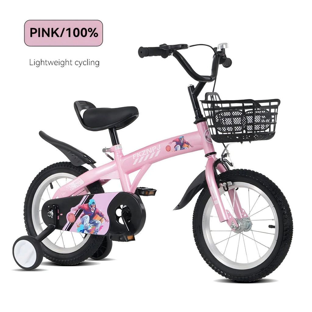 Baprem 18" Girls Bike for 5-9 Years Old Kids, Cute Kids Bike with Training Wheels, Steel Frame Sporty Children Bicycle, Pink