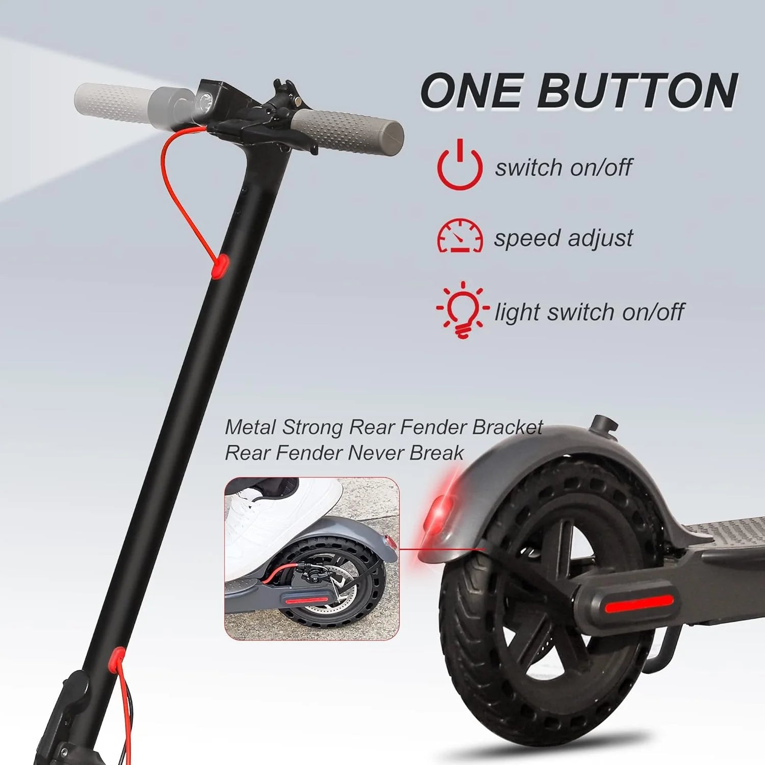 Electric Scooter - 8.5" Solid Tires, 350W Motor, Up to 19 MPH and 21-23 Miles Long-Range Portable Foldable Commuting Scooter for Adults with Double Braking System and App