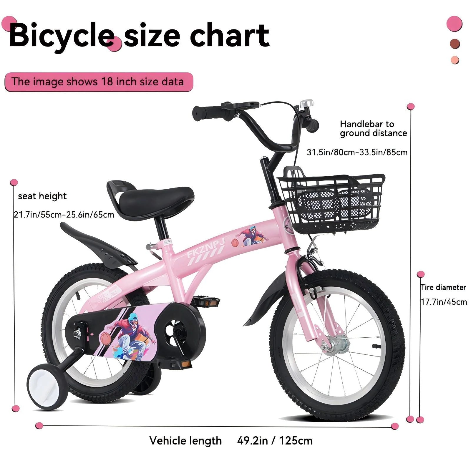 Baprem 18" Girls Bike for 5-9 Years Old Kids, Cute Kids Bike with Training Wheels, Steel Frame Sporty Children Bicycle, Pink