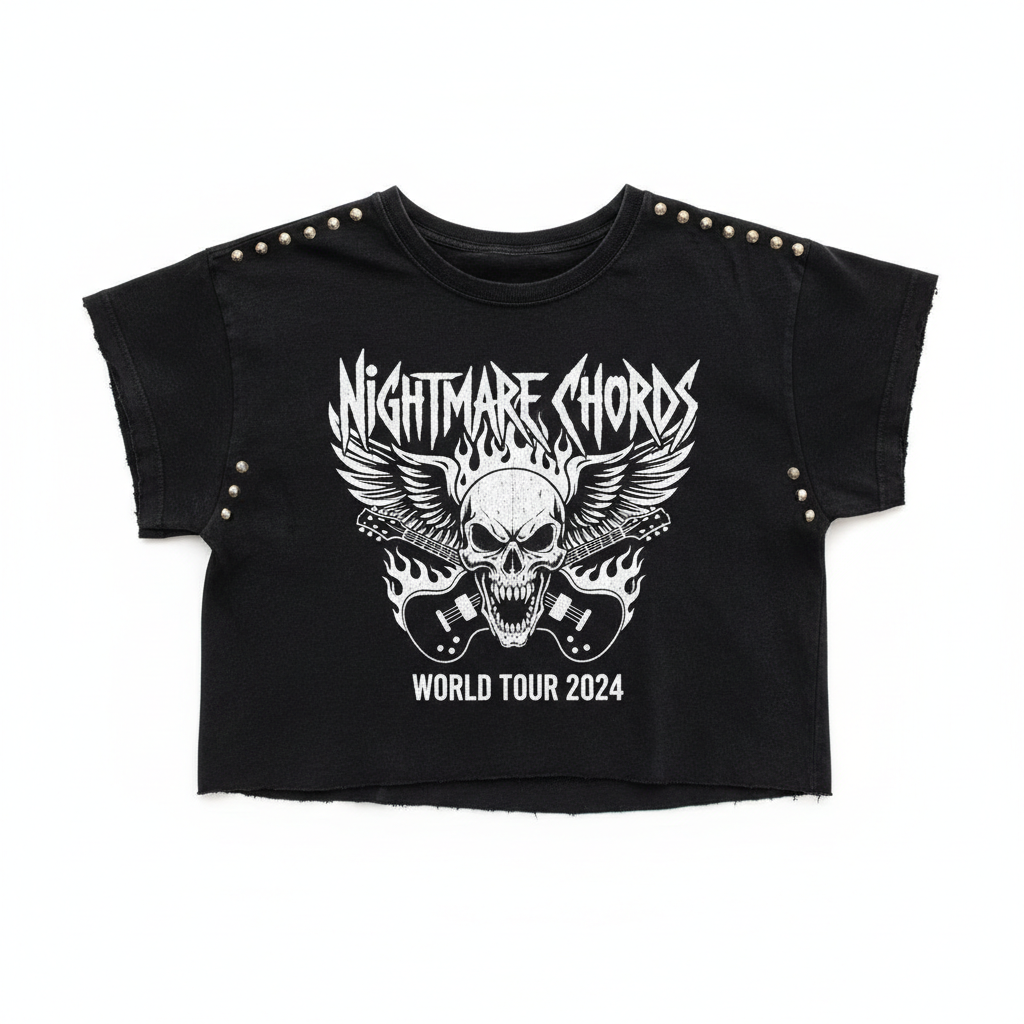 Black crop top with rock band logo print