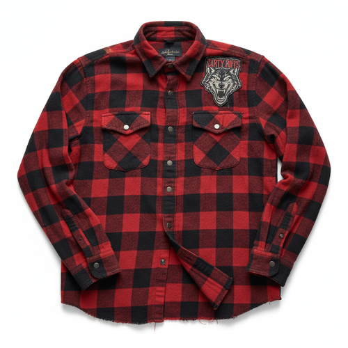 Classic black and red plaid flannel shirt in rock grunge style