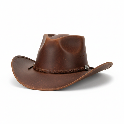 Classic Brown Leather Cowboy Hat