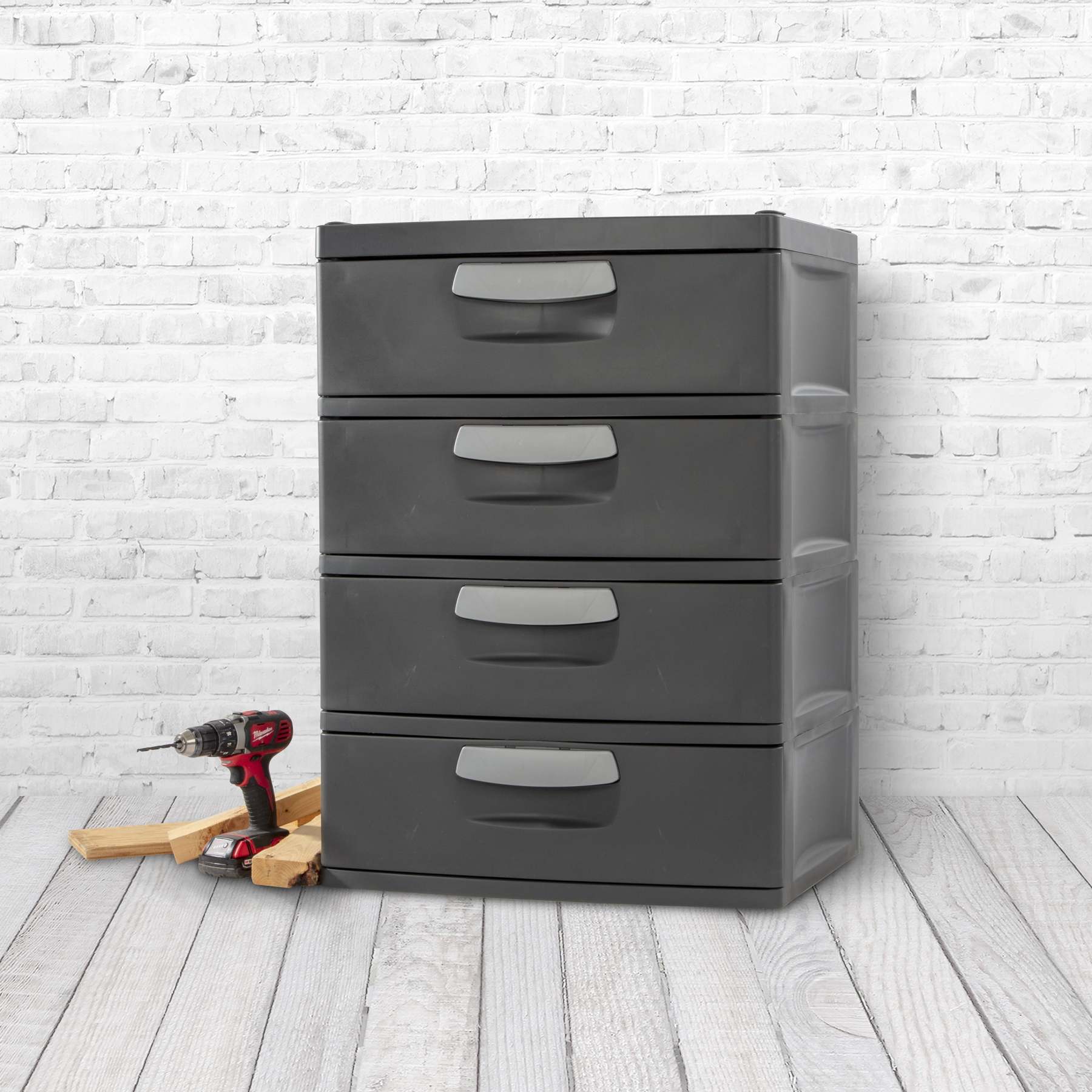 Sterilite Heavy-Duty 4 Drawer Plastic Storage Unit, Flat Gray, BPA-Free